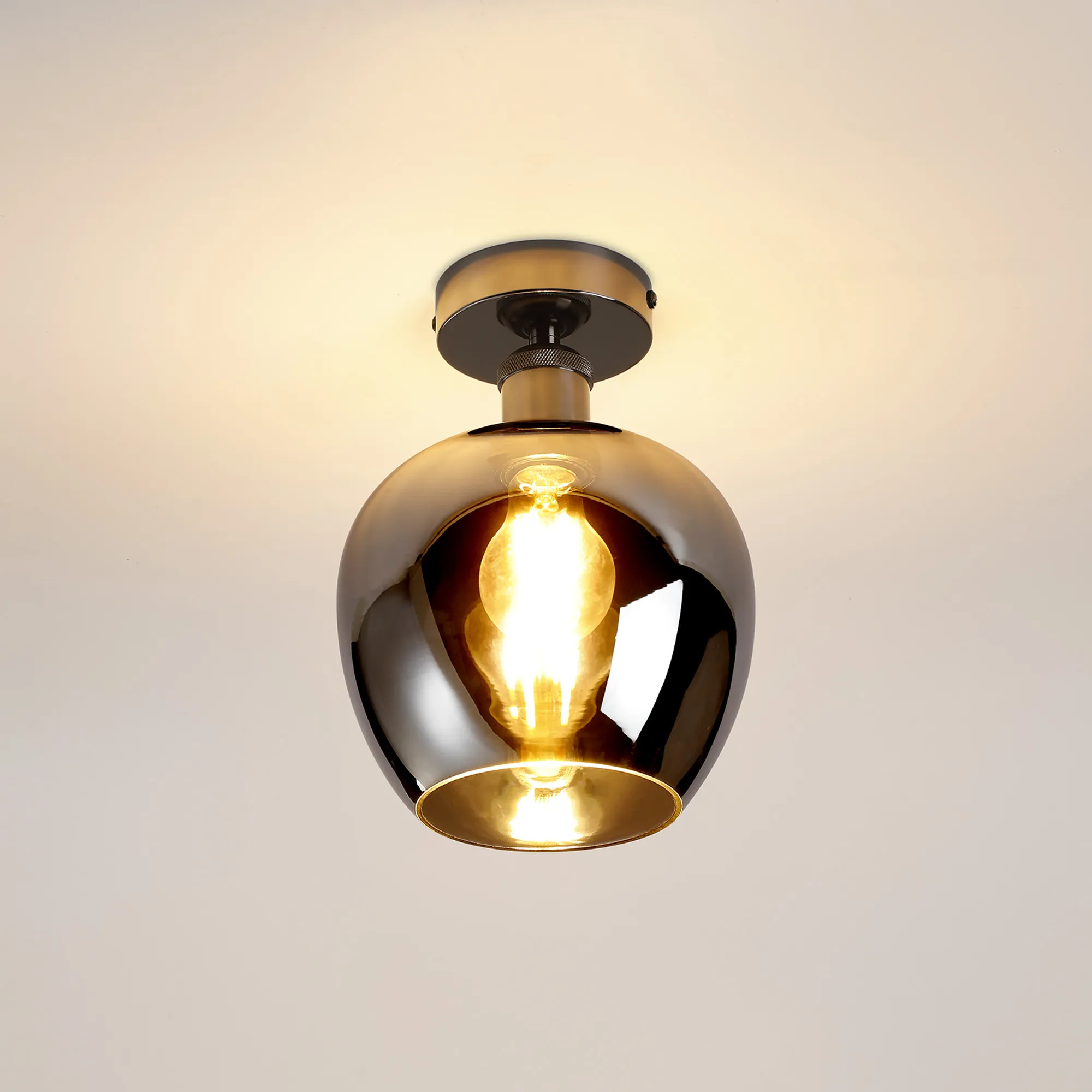 Cawdor Black Chrome Ceiling Lights Deco Flush Fittings